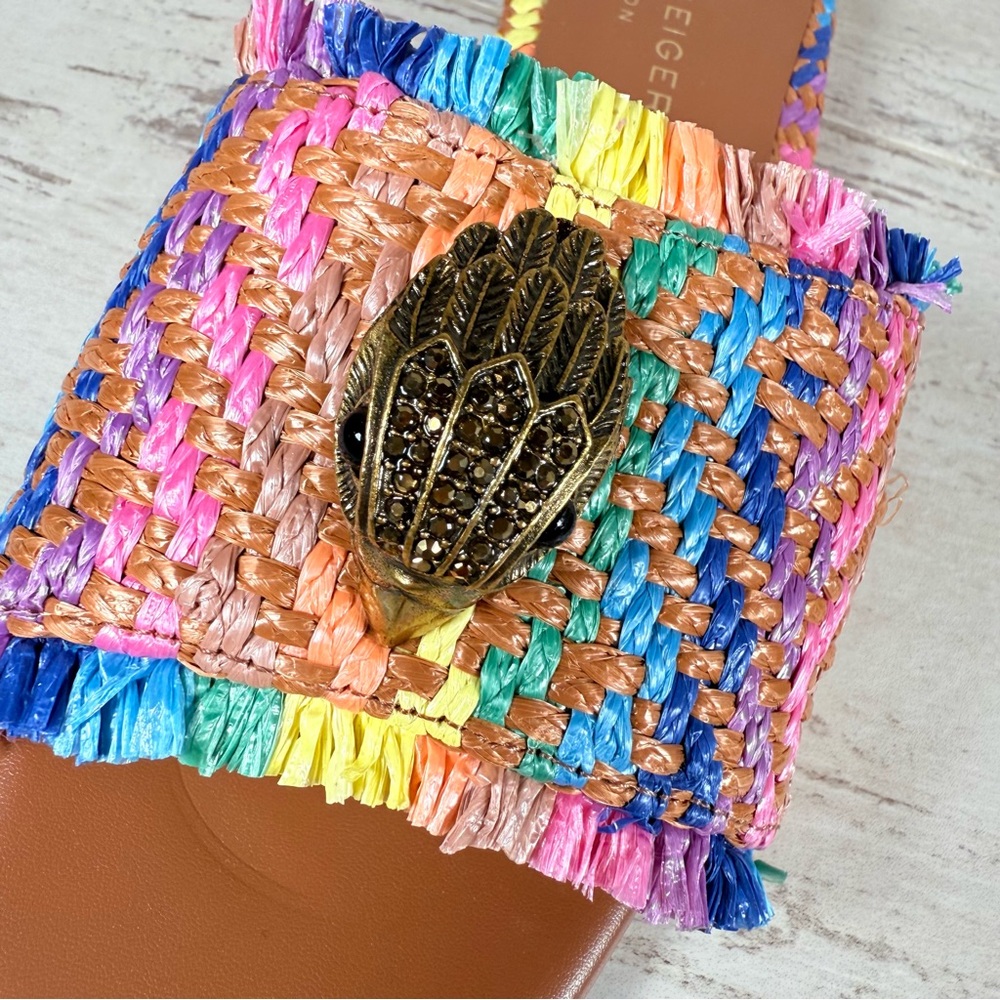 Kurt Geiger Kensington Eagle Casual Flat Raffia Slide Sandals EU 39 Rainbow New - Picture 10 of 14